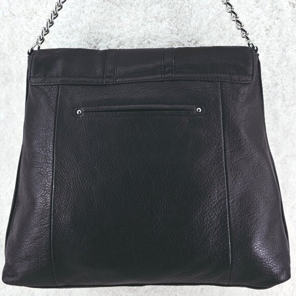 B MAKOWSKY Black Texture Leather Shoulder Bag Silver Chain and Leather Strap - Picture 6 of 15